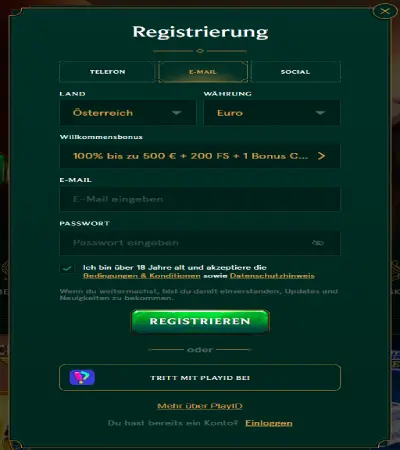 Casinia Registration